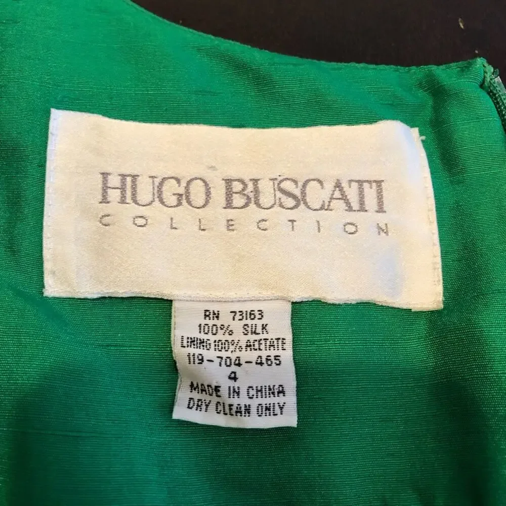 Hugo Buscati Collection green silk cap sleeve sheath dress size 4 holiday party